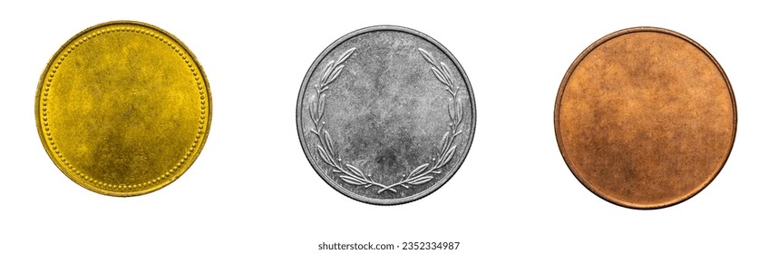 old empty silver, gold coin on a transparent isolated background. png