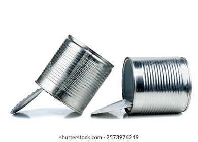 Old empty tin cans isolated on white background