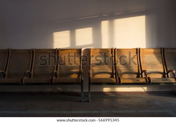 Old Empty Wooden Seats Train Station Stock Photo Edit Now