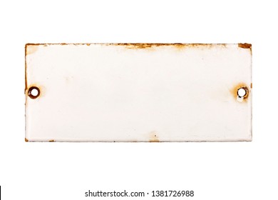 Old enameled door plate without label, isolated on white background 