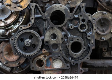 Old Engine Parts Piled Together Waiting To Be Replaced.