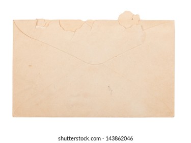 Old Envelope Torn Open At The Top And Marked Over Time Isolated On White