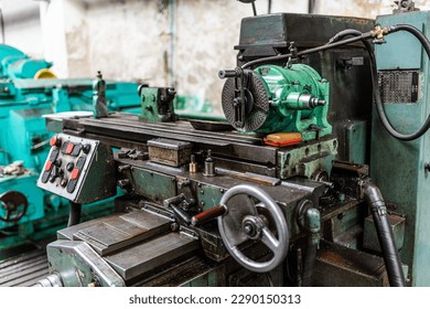 Old equipment, machines, tools in a rustic style in an abandoned mechanical factory