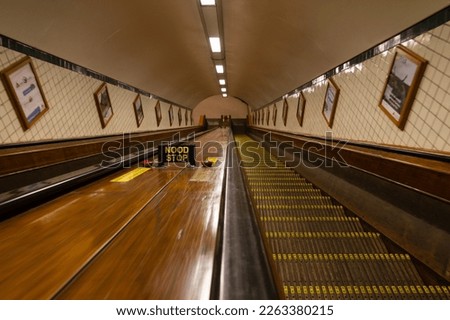 old escalator in wood going down