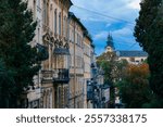 old Europe city scape street Austro Hungary Empire times architecture cloudy weather dusk day