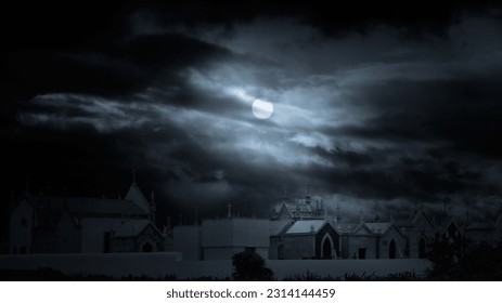 Old european cemetery in a cloudy full moon night. Added some digital noise. - Powered by Shutterstock