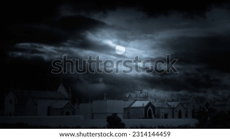 Old european cemetery in a cloudy full moon night. Added some digital noise.