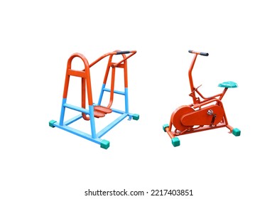 Old Exercise Bike Isolated On White Background With Clipping Path Include For Design Usage Purpose.