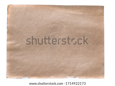 old faded paper on a white background, a sheet of faded and crumpled paper
