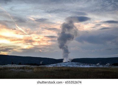 Old Faithful Geyser Yellowstone National Park At Night