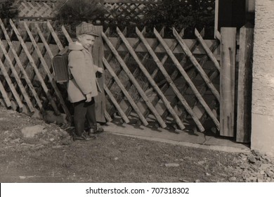 Old Family Photo In Black And White. Blur At This Design. Old Postcard.
Beginning Of School Year Anno 1965, Black And White Photograph In Retro Style.