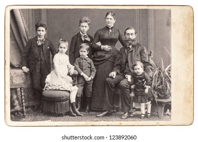 old family photo. parents with five children. nostalgic vintage picture. Vienna 1885 - Shutterstock ID 123892060