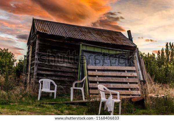 Old Farm Building Sunset Pallet Chairs Buildings Landmarks Stock