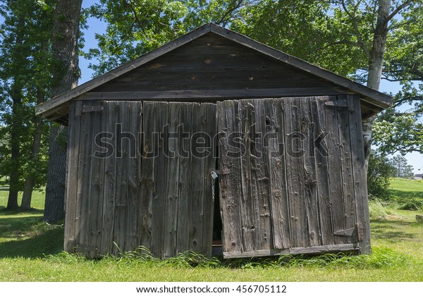 Old Farm Garage Door On Green Stock Photo Edit Now 456705112