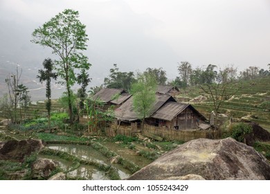 Old farm house surrounded by rice terraces in Sapa, Vietnam
