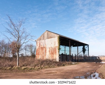 Old Farm Land Cow Shed Blue Sky Agriculture Pen; Essex; England; Uk