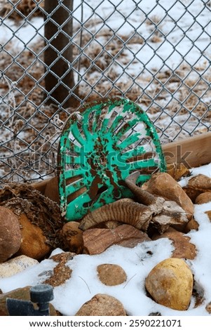 Old Farm Wagon Wheel with Frost