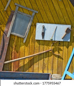 Old Farming Tools At Walls Of The House