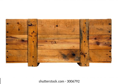 Old Fashioned Antique Wood Crate Goods Shipping Box With Distressed Wooden Boards Isolated On White