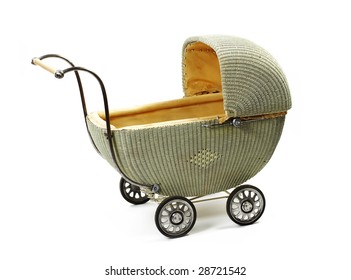 Old Fashioned Baby Carriage Isolated On White