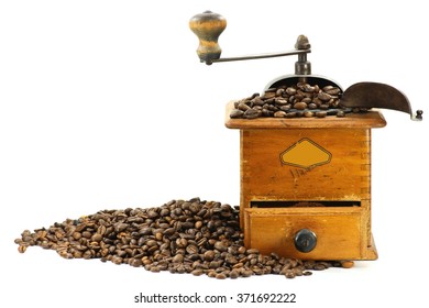 Old Fashioned Burr Mill Coffee Grinder Isolated On White Background