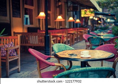 Old fashioned cafe terrace - Shutterstock ID 122177932