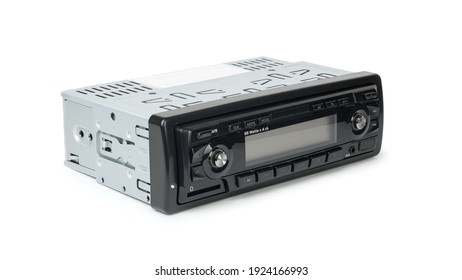 Old Fashioned Car Radio With Compact Disk Player Isolated On White Background