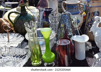 Old fashioned china and glassware at a flea market  - Powered by Shutterstock