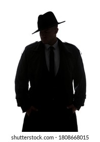 Old Fashioned Detective In Hat On White Background