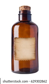 Old fashioned drug bottle with label, isolated, clipping path. 