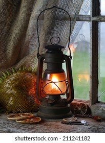 Old Fashioned Kerosene Lantern Style Oil Lamp.