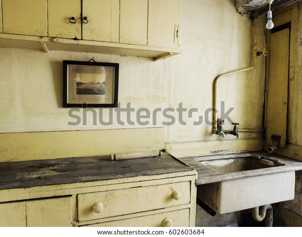 Old Fashioned Kitchen Sink Cupboards Stock Photo Edit Now 602603684