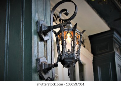 An old fashioned lantern on the city streets