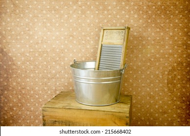 Old Fashioned Laundry Equipment, Washboard And Tub