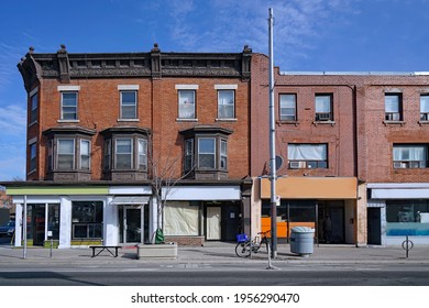 Old Fashioned Main Street Storefronts, Some Vacant Due To Being Put Out Of Business By The Pandemic