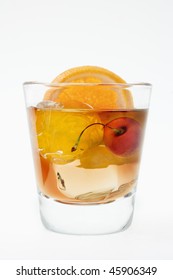 Old Fashioned Mixed Drink On A White Background