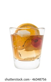 Old Fashioned Mixed Drink On A White Background