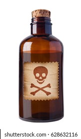 Old fashioned poison bottle with label, isolated, clipping path. 