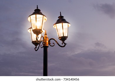 Old Fashioned Street Lights Three Lamps Stock Photo 734140456 ...