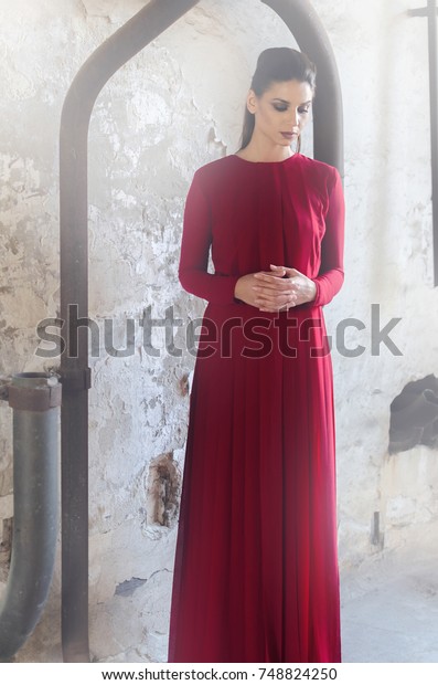 old fashioned red dress