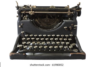 An Old Fashioned Typewriter Against A White Background