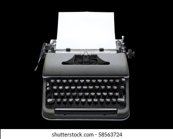 old fashioned, vintage typewriter with a blank sheet of paper inserted, isolated with clipping path