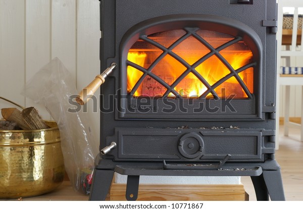 Old Fashioned Wood Burning Stove Roaring Stock Photo Edit Now
