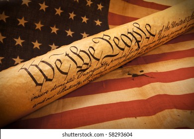 Old Fashionet American Constitution - We The People  With USA Flag.