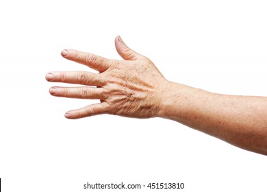 Old Female Hand Full Of Freckles Isolated