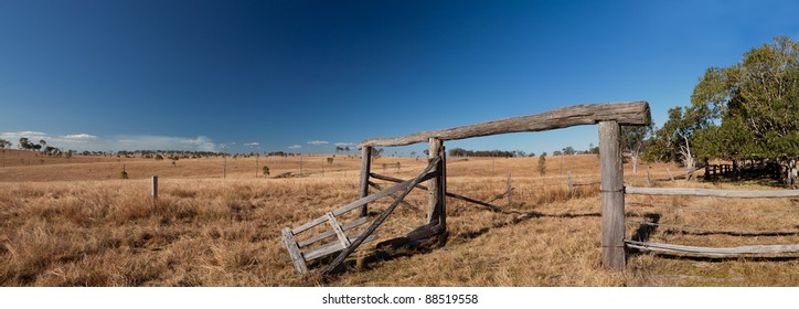 Old Fence In The Australian Outback Panorama