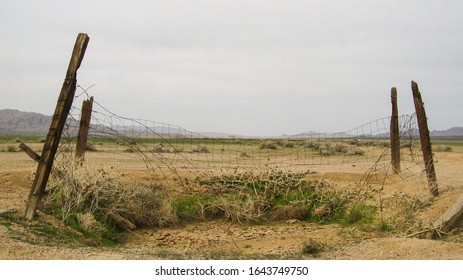 An Old Fenced In Watering Hole On The Dry Lake Bed In Ivanpah Valley.