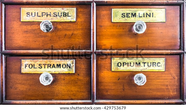 Old Filing Cabinet Pharmacy Latin Labels Stock Photo Edit Now