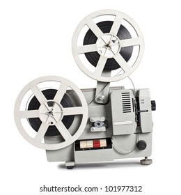 Old Film Projector On A White Background