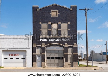 Old fire department building in downtown Cairo, Illinois, USA.